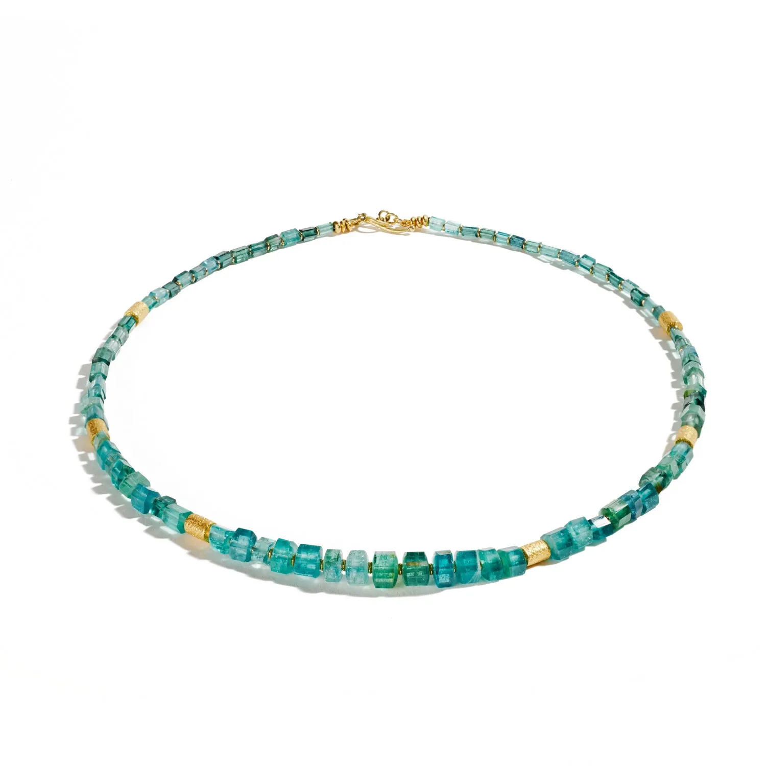 Blue Green Tourmaline Bead Necklace