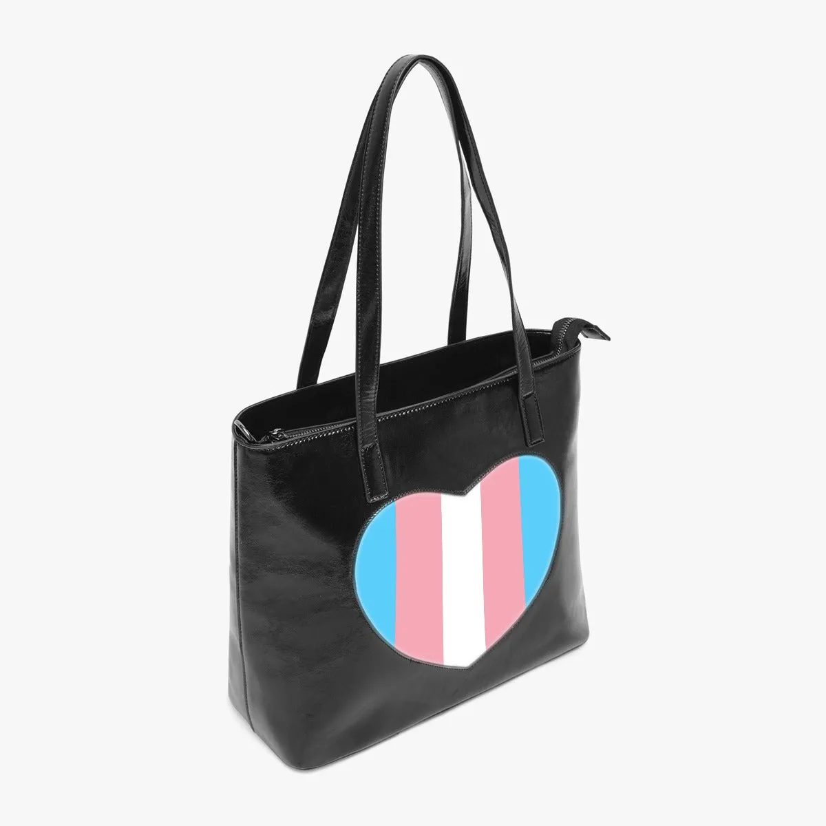 Blue Pink White Pride Patent Vegan Leather Heart-Shaped-Hollow Tote Bag