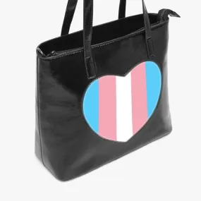 Blue Pink White Pride Patent Vegan Leather Heart-Shaped-Hollow Tote Bag