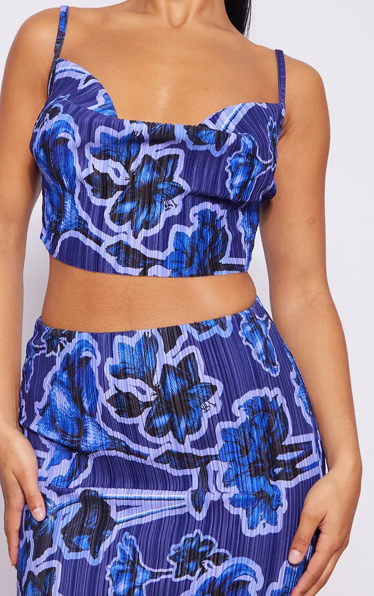 Blue Print Plisse Strappy Cowl Neck Top