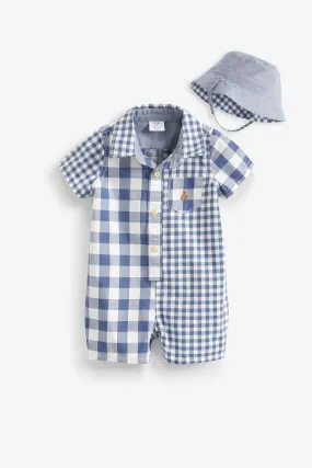 Blue Tartan Two Piece Baby Romper