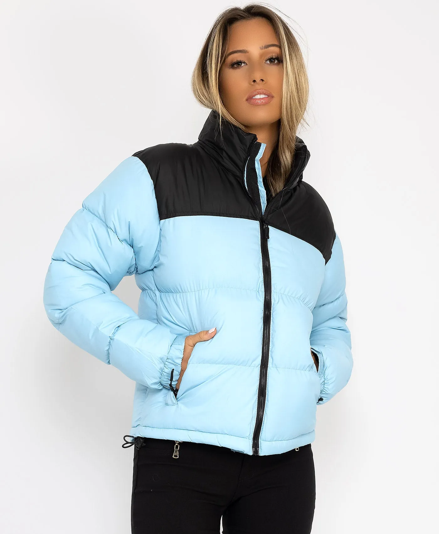 Blue Two Tone Padded Quilted Puffer Jacket