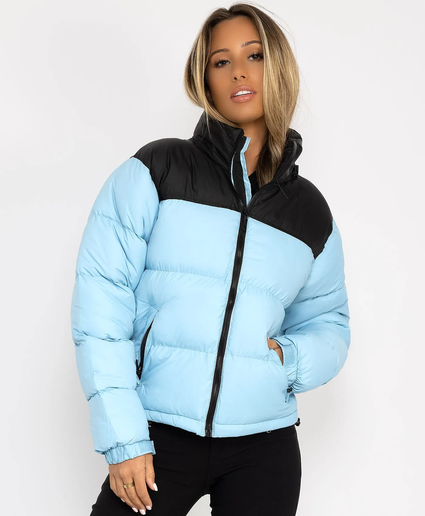 Blue Two Tone Padded Quilted Puffer Jacket