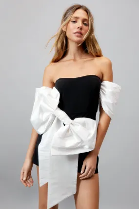 Bow Detail Puff Sleeve Bardot Romper