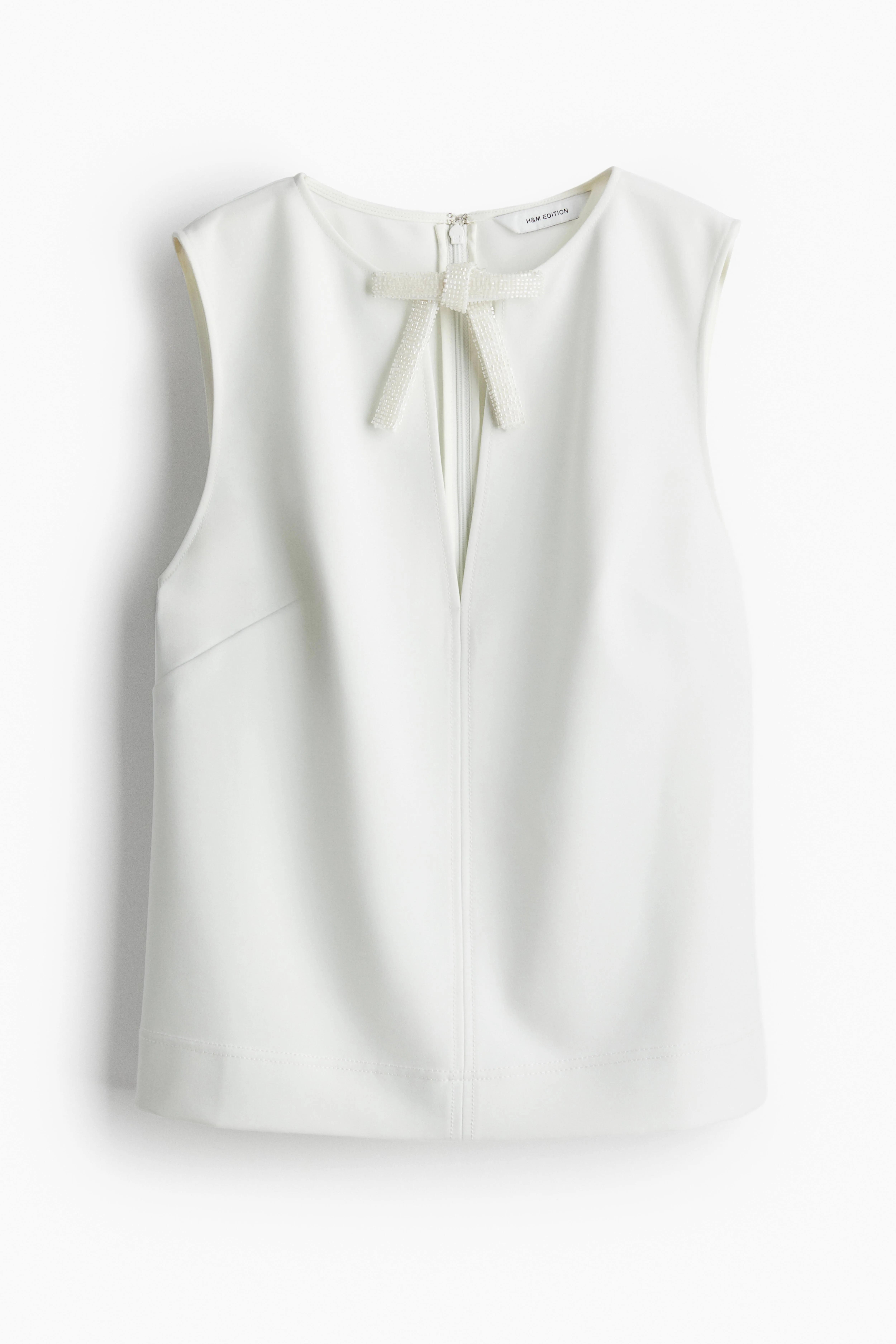 Bow-detail top - Round neck - Sleeveless - White - Ladies | H&M GB