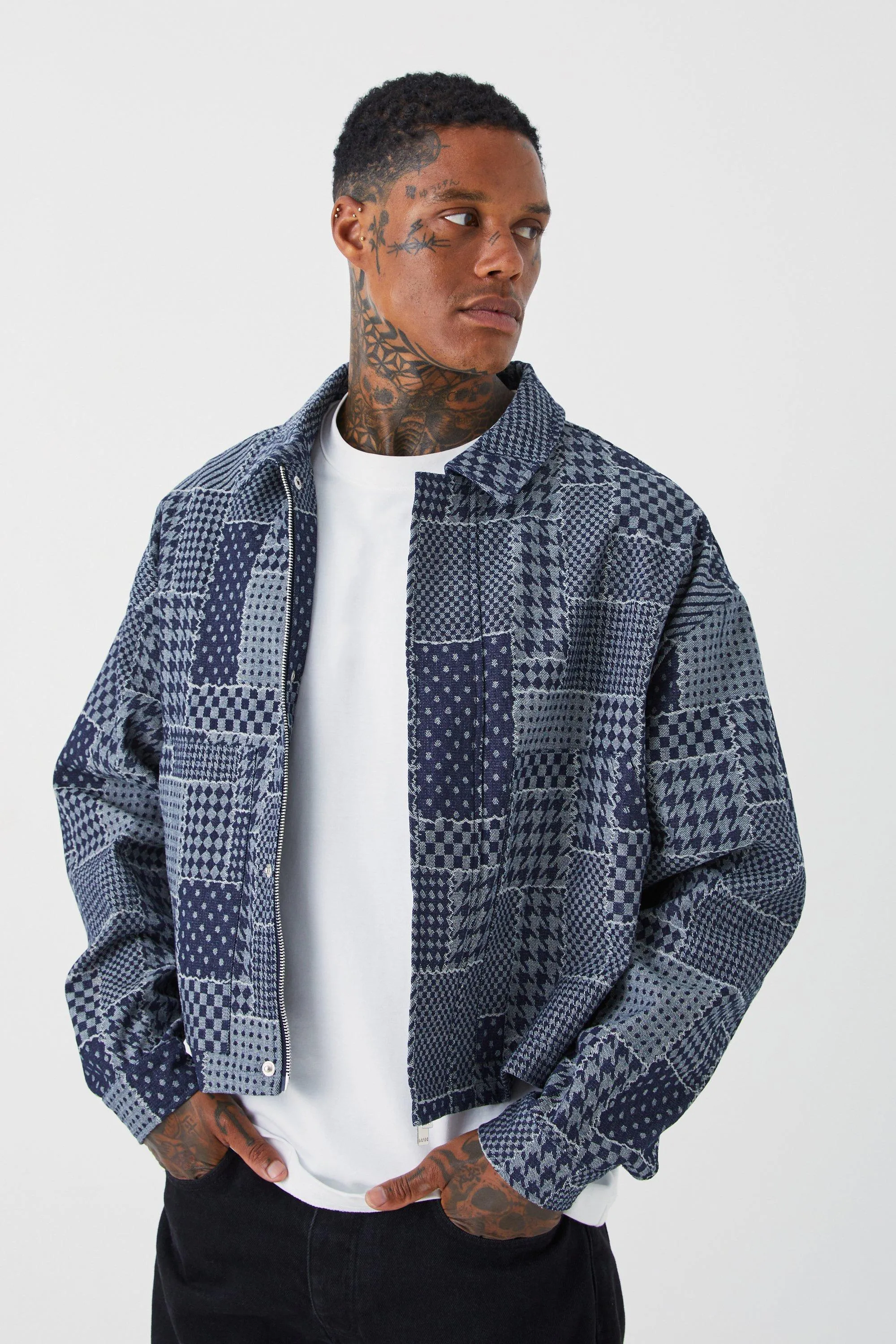 Boxy Fit Fabric Interest Denim Jacket