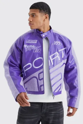 Boxy Pu Moto Bomber With Boucle Panel