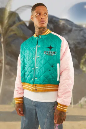 Boxy Satin Quilted Souvenir Jacket