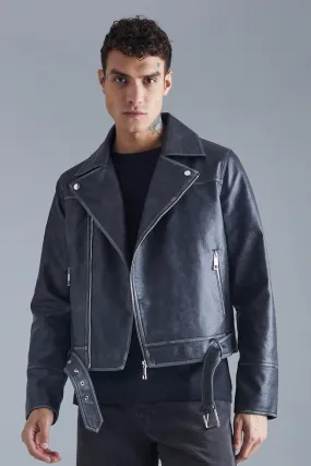 Boxy Vintage Pu Moto Jacket