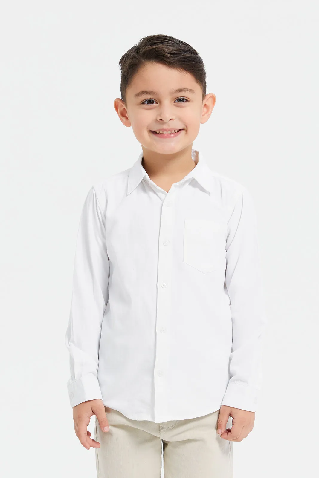 Boys Beige And White Vest And Shirt Set (2 Piece)