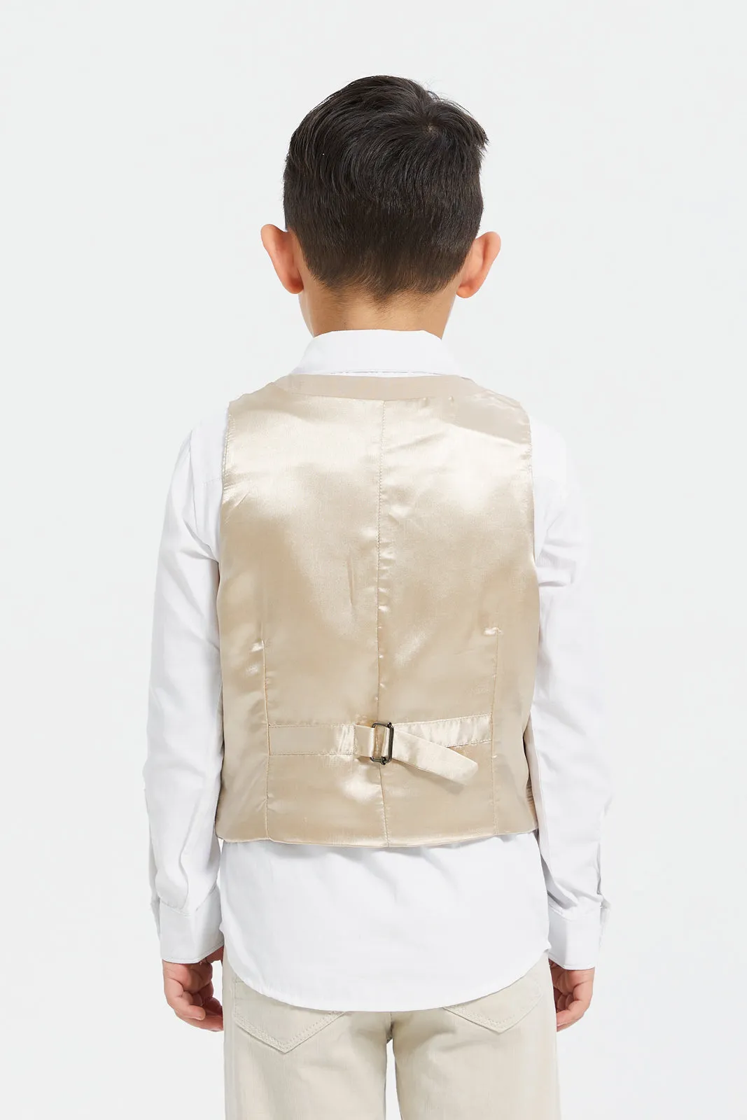 Boys Beige And White Vest And Shirt Set (2 Piece)