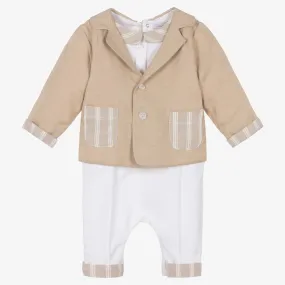 Boys Beige Cotton & Linen Romper