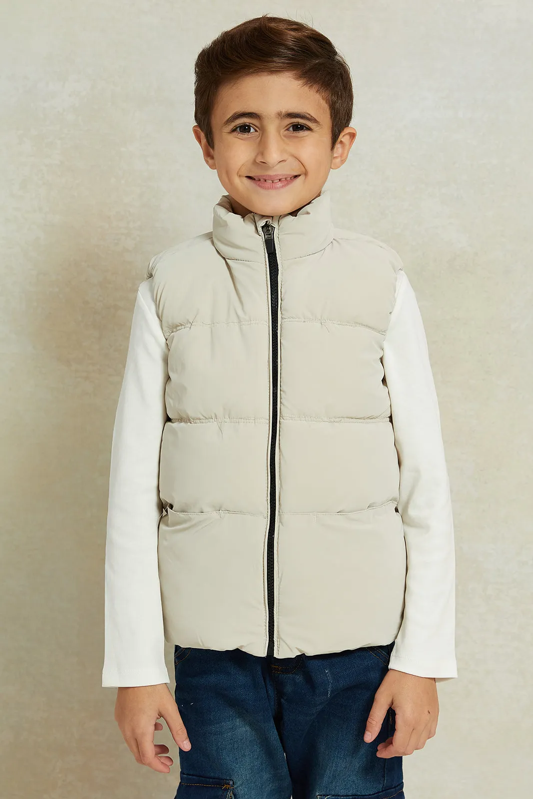 Boys Beige Padded Vest