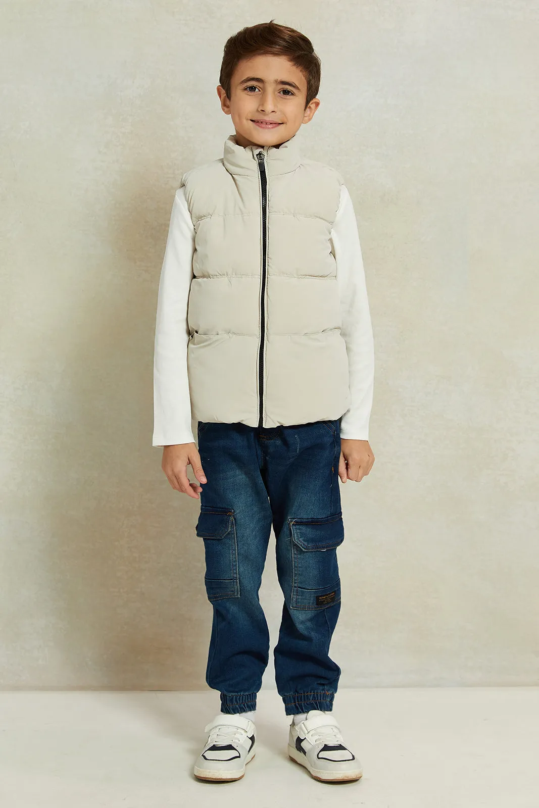 Boys Beige Padded Vest