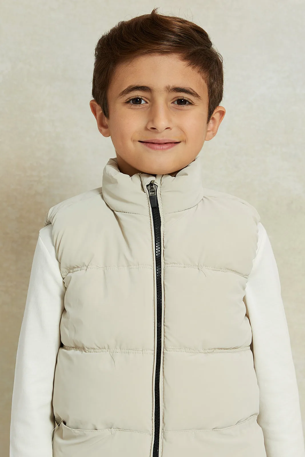 Boys Beige Padded Vest