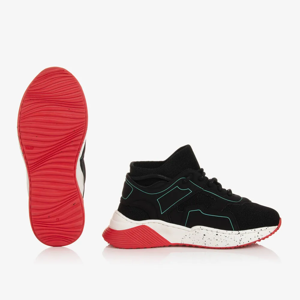 Boys Black Lace-Up Sock Trainers