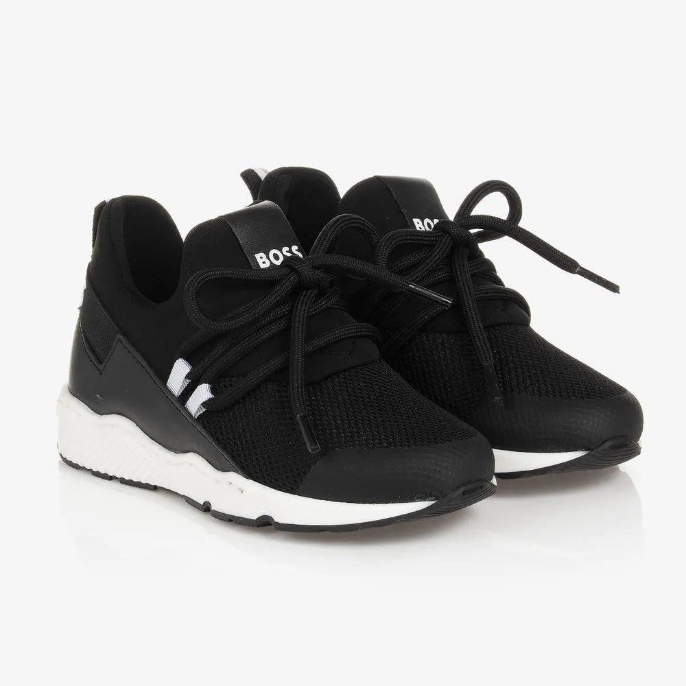 Boys Black Logo Trainers