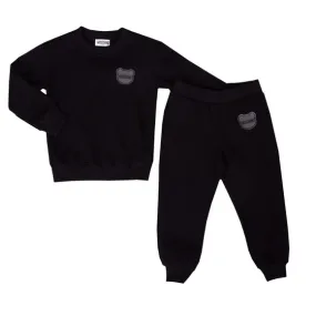 Boys Black Textured Rubber Logo Tracksuit