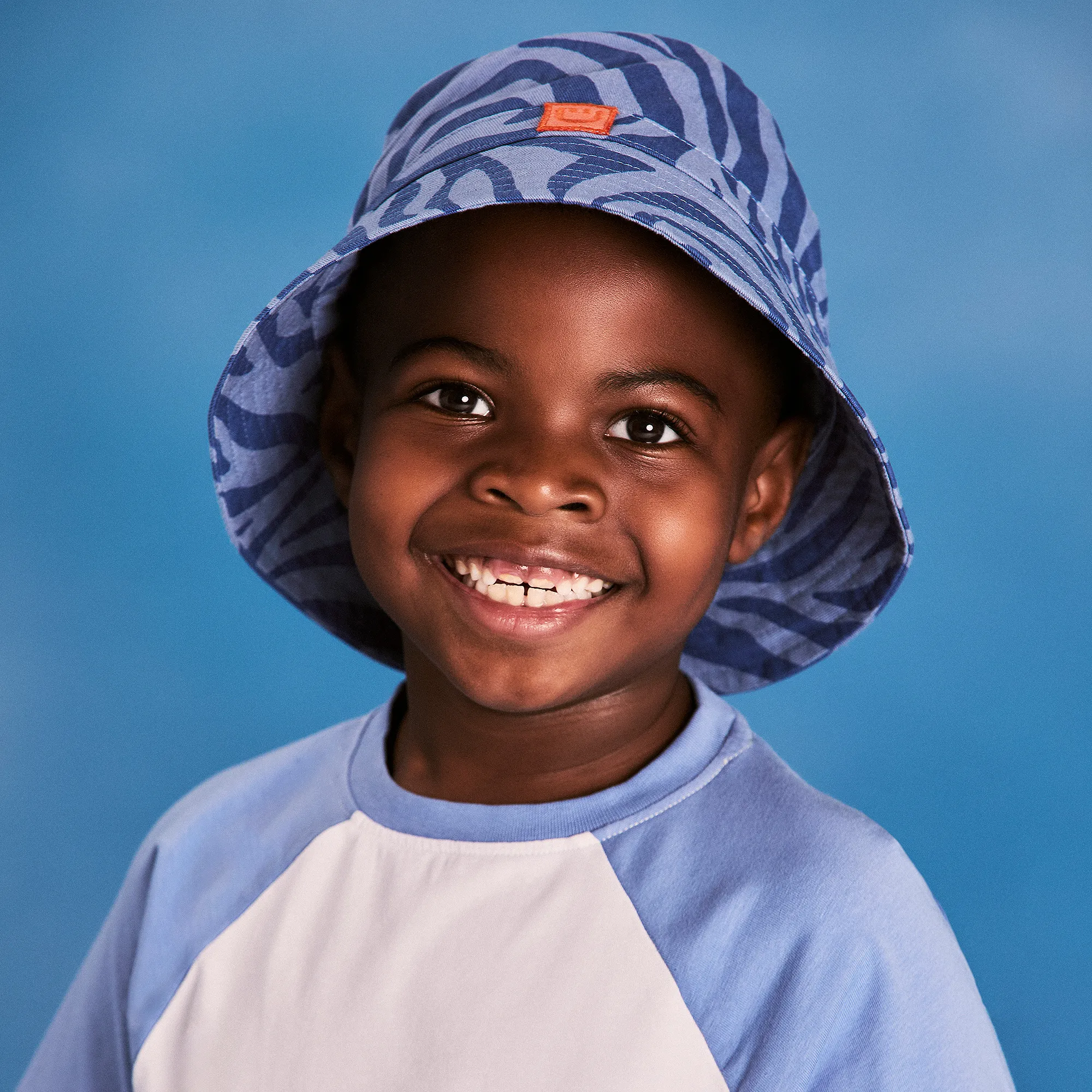 Boys Blue Cotton Animal Print Bucket Hat
