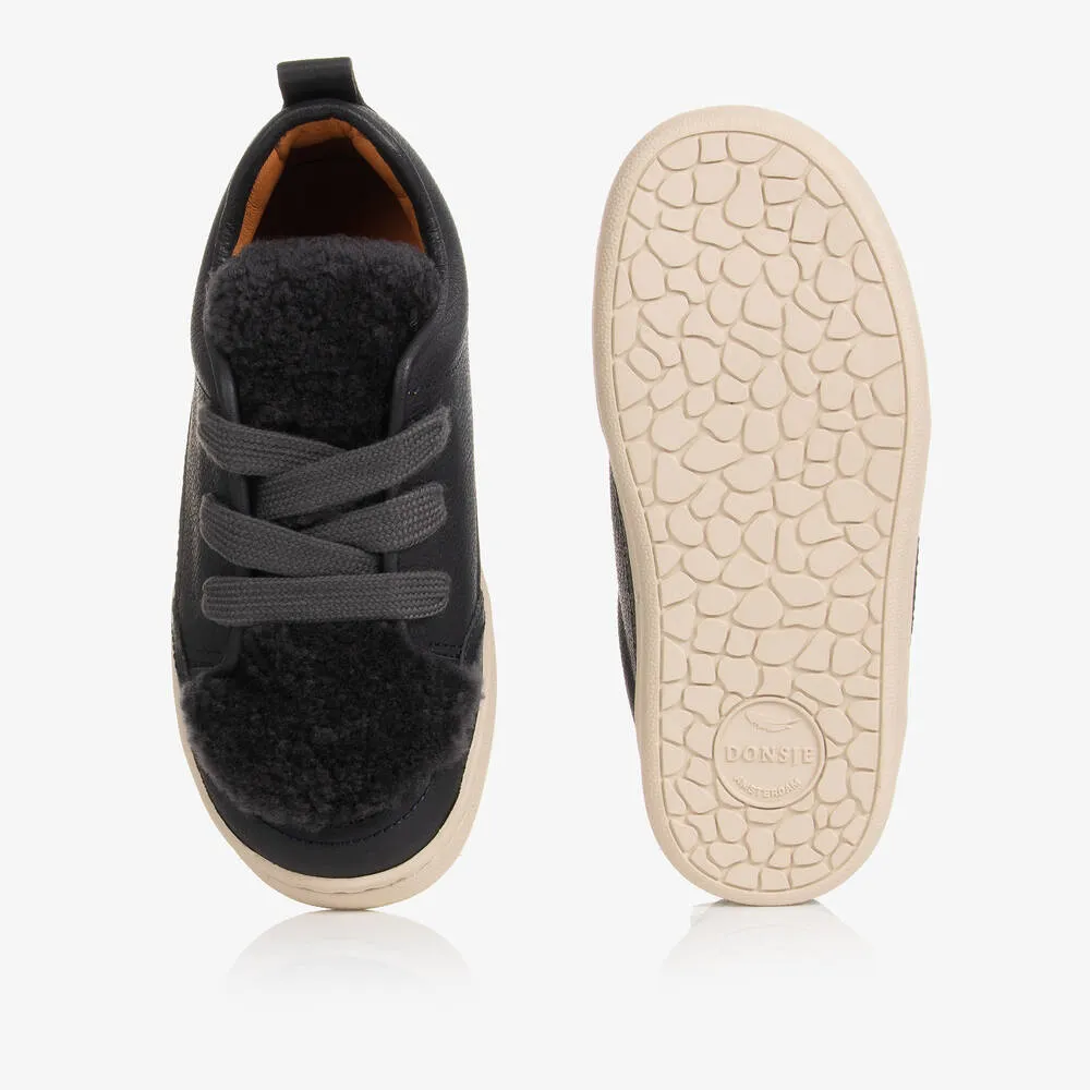 Boys Blue Leather & Fleece Trainers