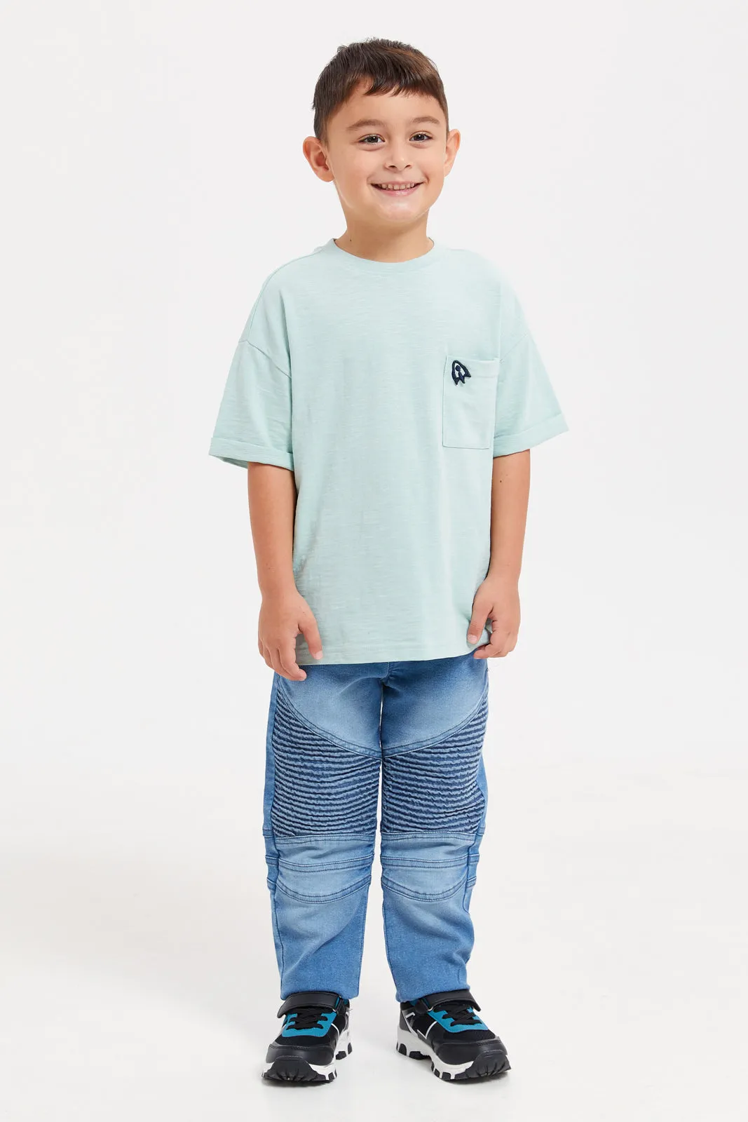 Boys Blue Pull On Biker Jogger Jeans