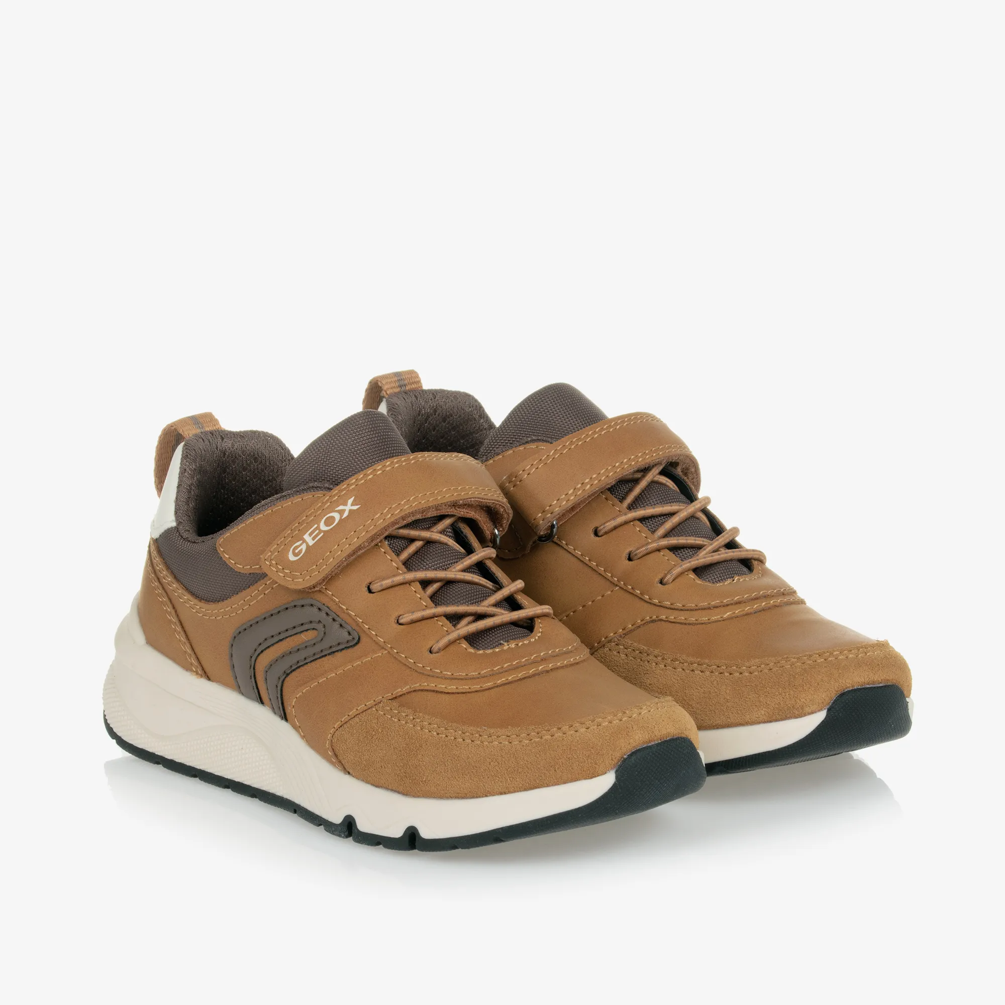 Boys Brown Faux Leather & Mesh Trainers