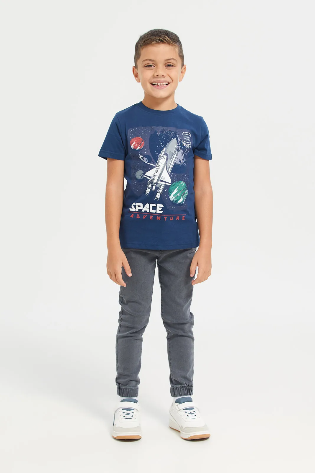 Boys Charcoal Pull On Jogger Jeans