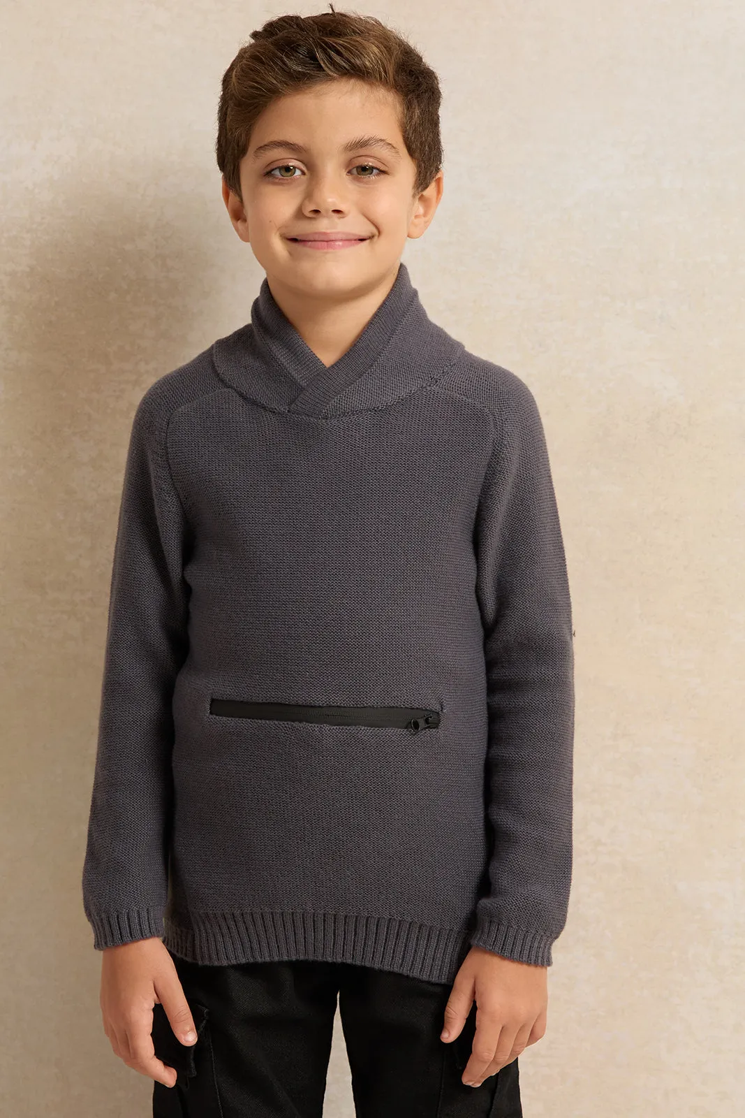 Boys Charcoal Solid Sweater