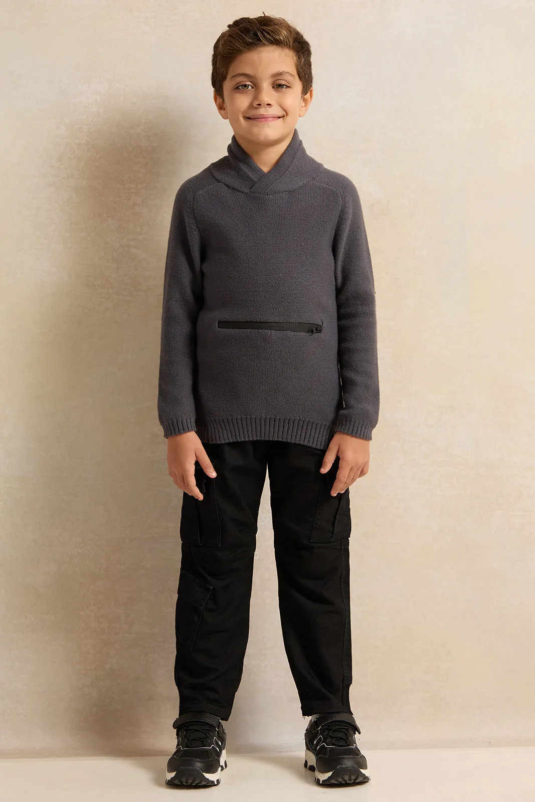 Boys Charcoal Solid Sweater