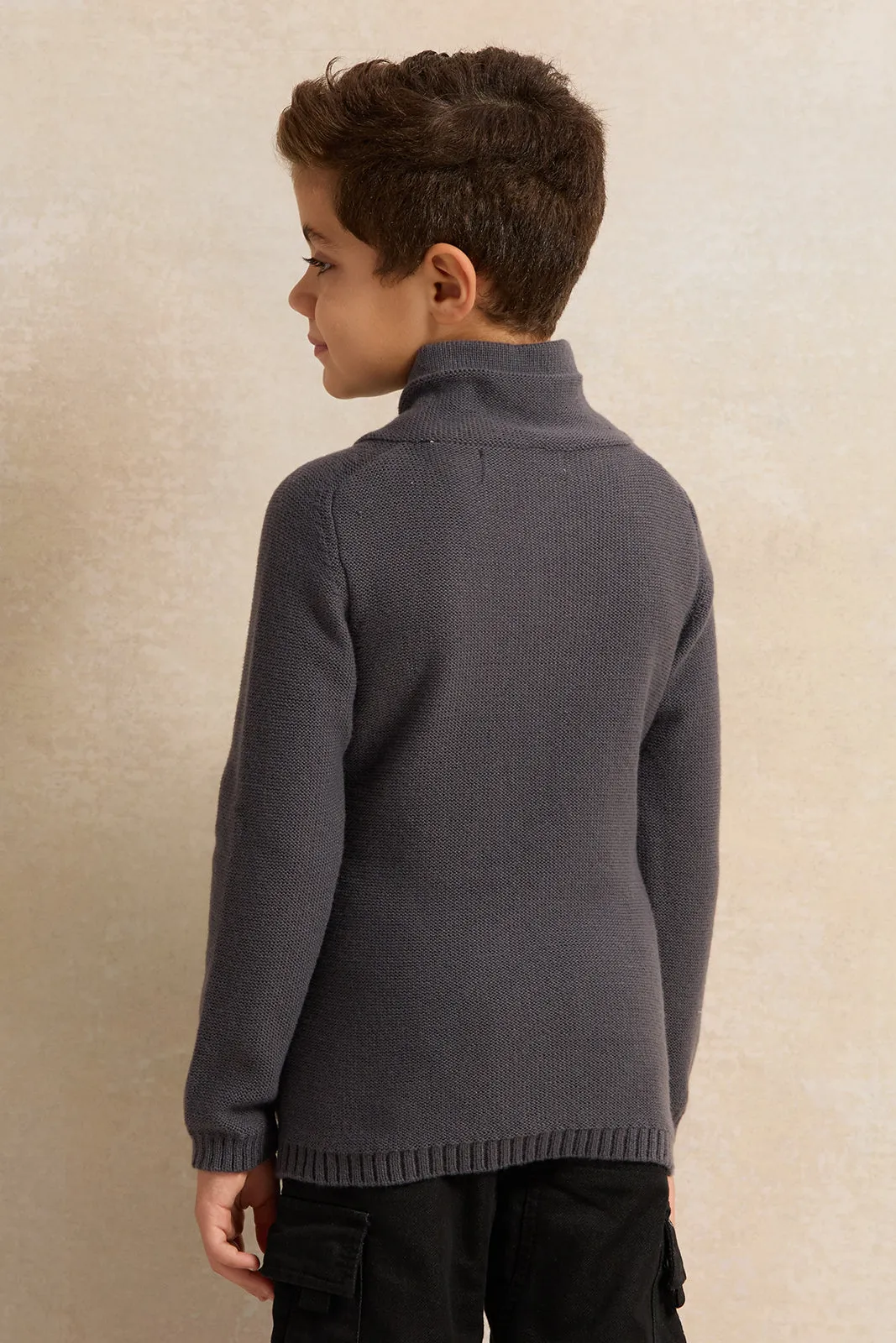 Boys Charcoal Solid Sweater