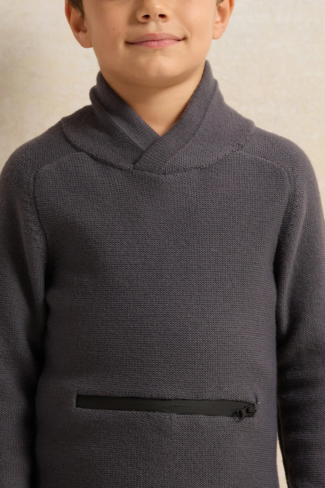 Boys Charcoal Solid Sweater