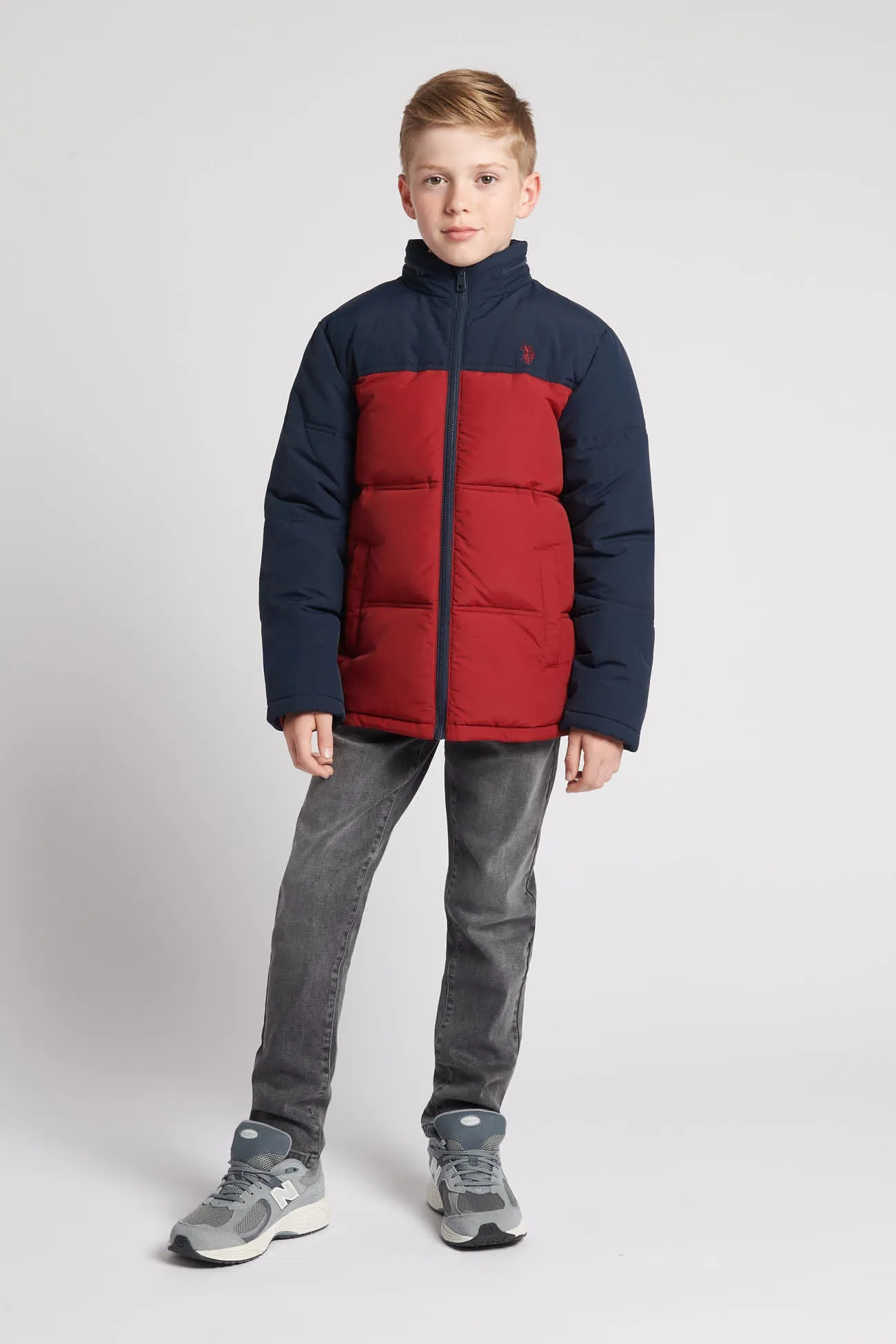 Boys Colour Block Puffer Coat Biking Red