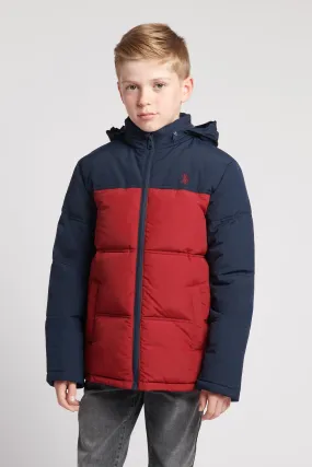 Boys Colour Block Puffer Coat Biking Red