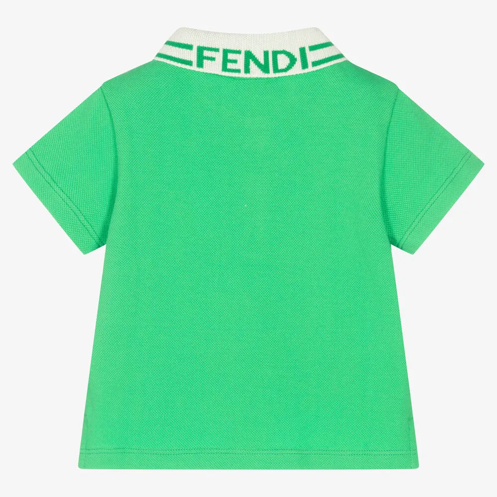 Boys Green Cotton Logo Polo 