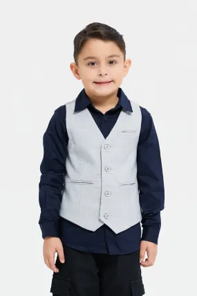 Boys Grey And Navy Vest And Shirt Set (2 Piece)