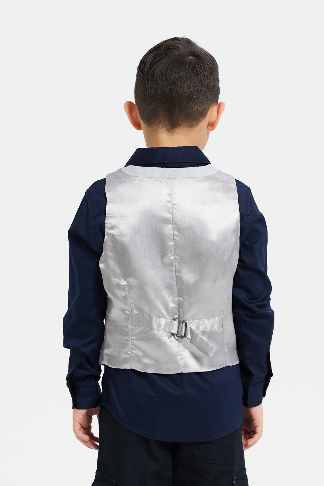 Boys Grey And Navy Vest And Shirt Set (2 Piece)