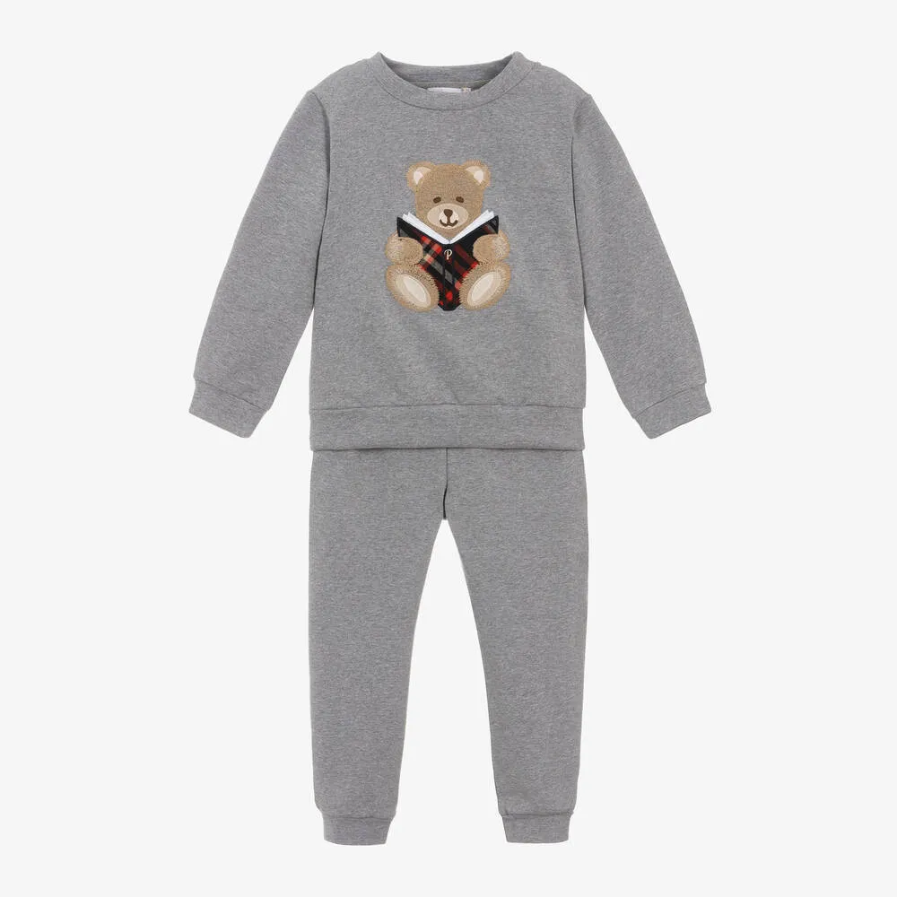 Boys Grey Cotton Teddy Bear Tracksuit