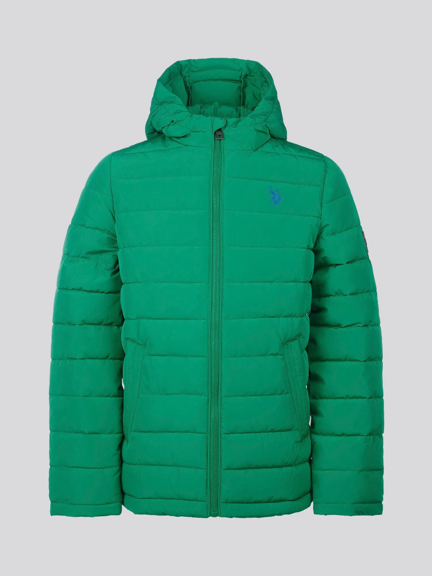 Boys Lightweight Quilt Hooded Puffer Jacket in Lush Meadow