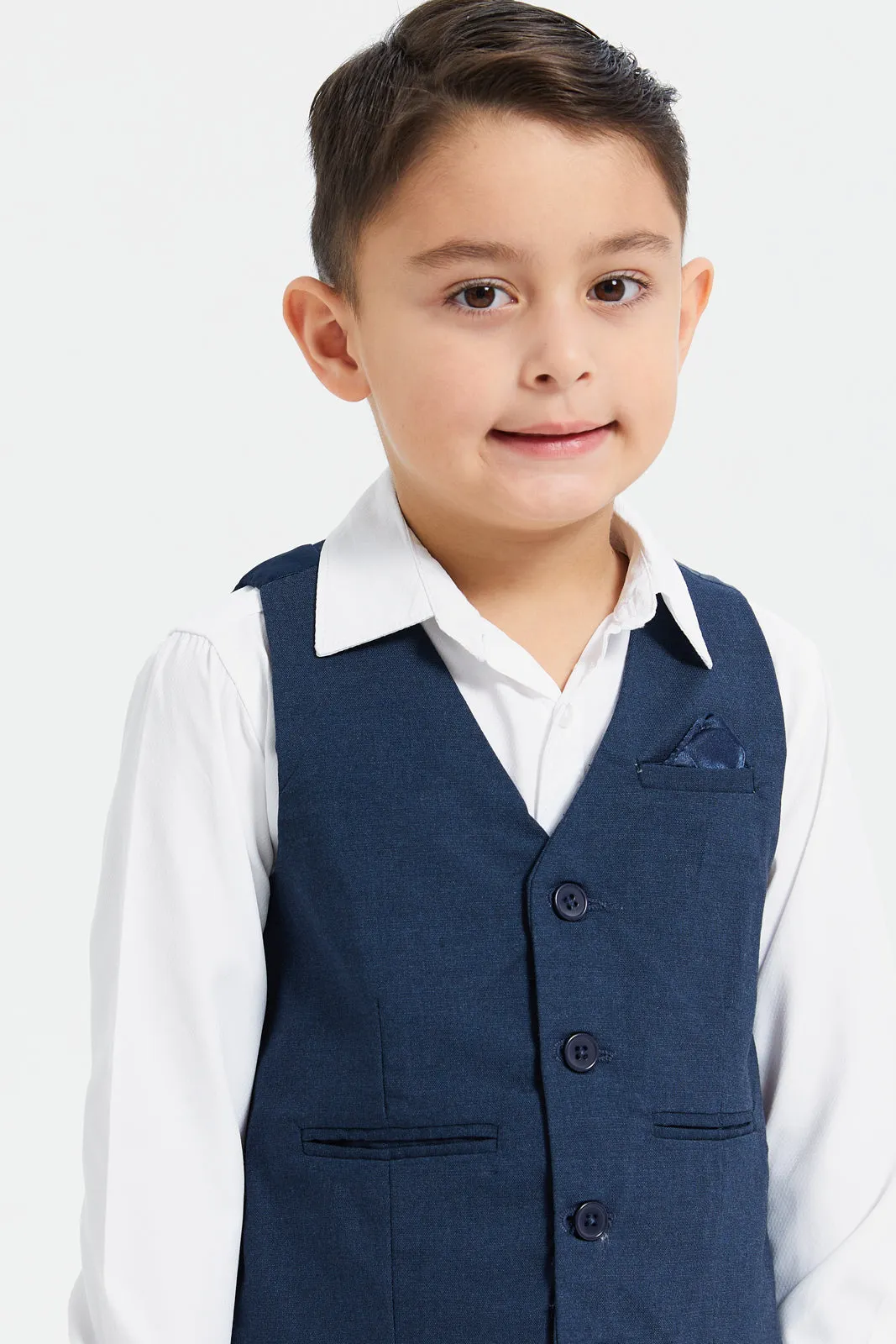 Boys Navy And White Vest And Shirt Set (2 Piece)