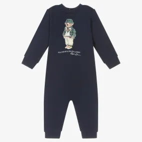 Boys Navy Blue Cotton Polo Bear Romper