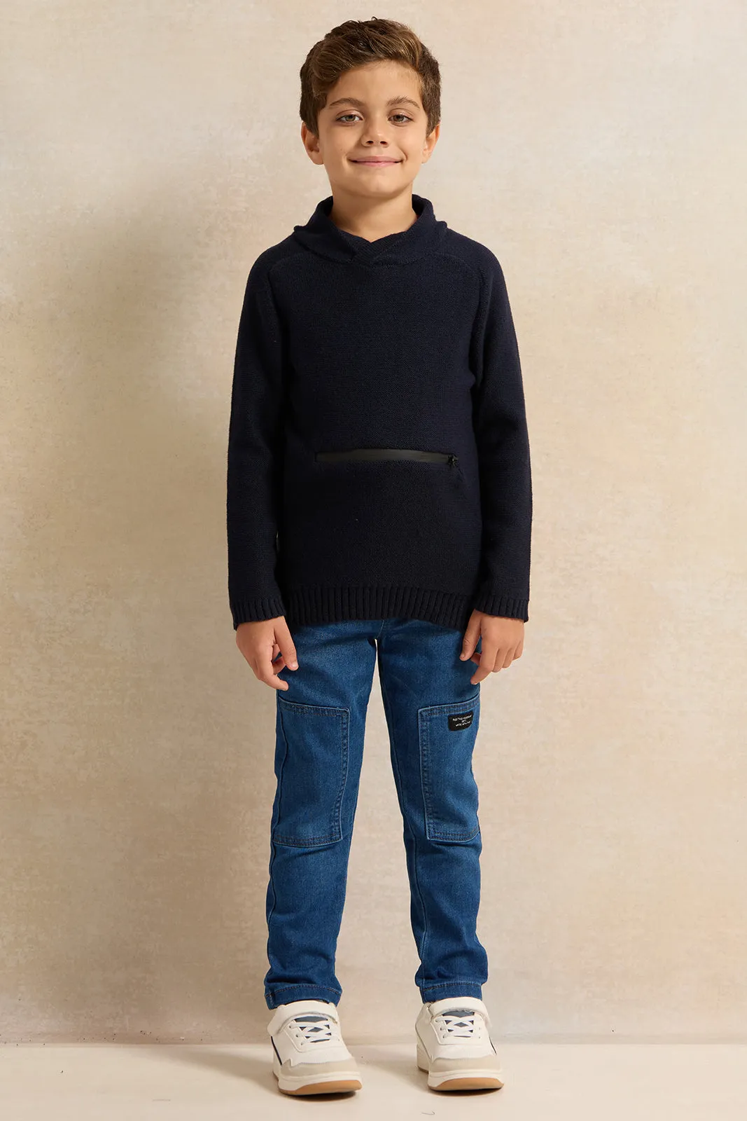 Boys Navy Solid Sweater