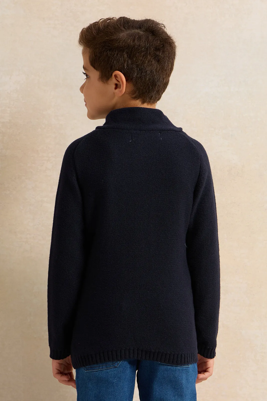 Boys Navy Solid Sweater