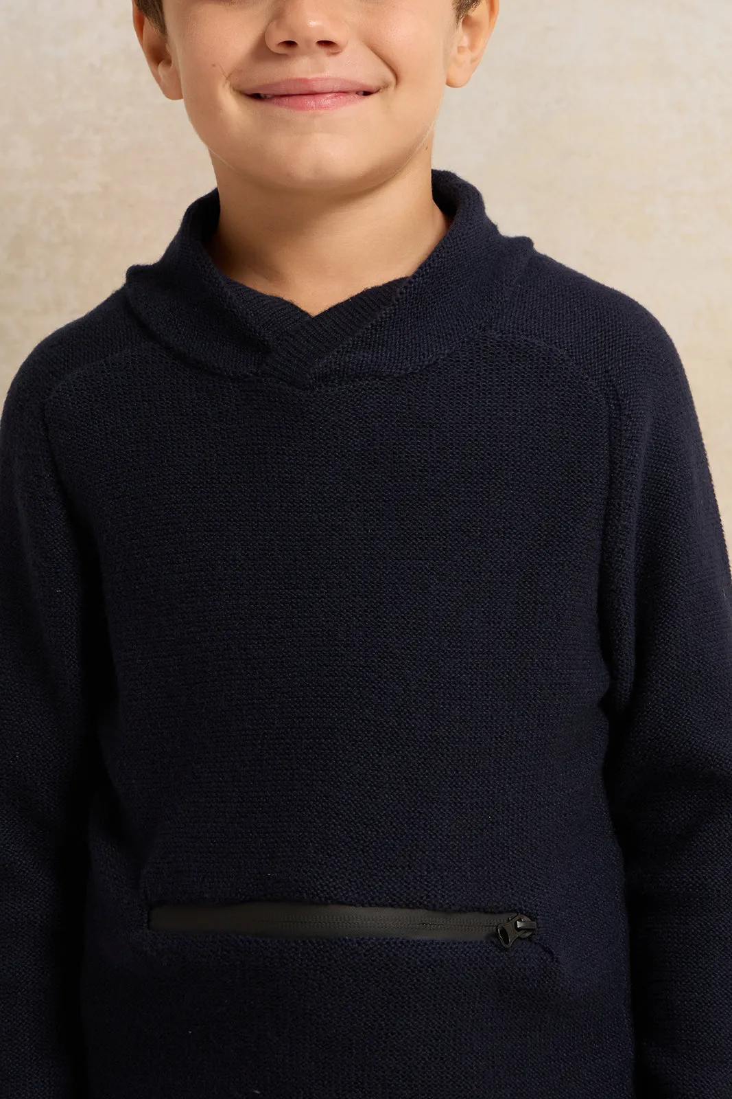 Boys Navy Solid Sweater