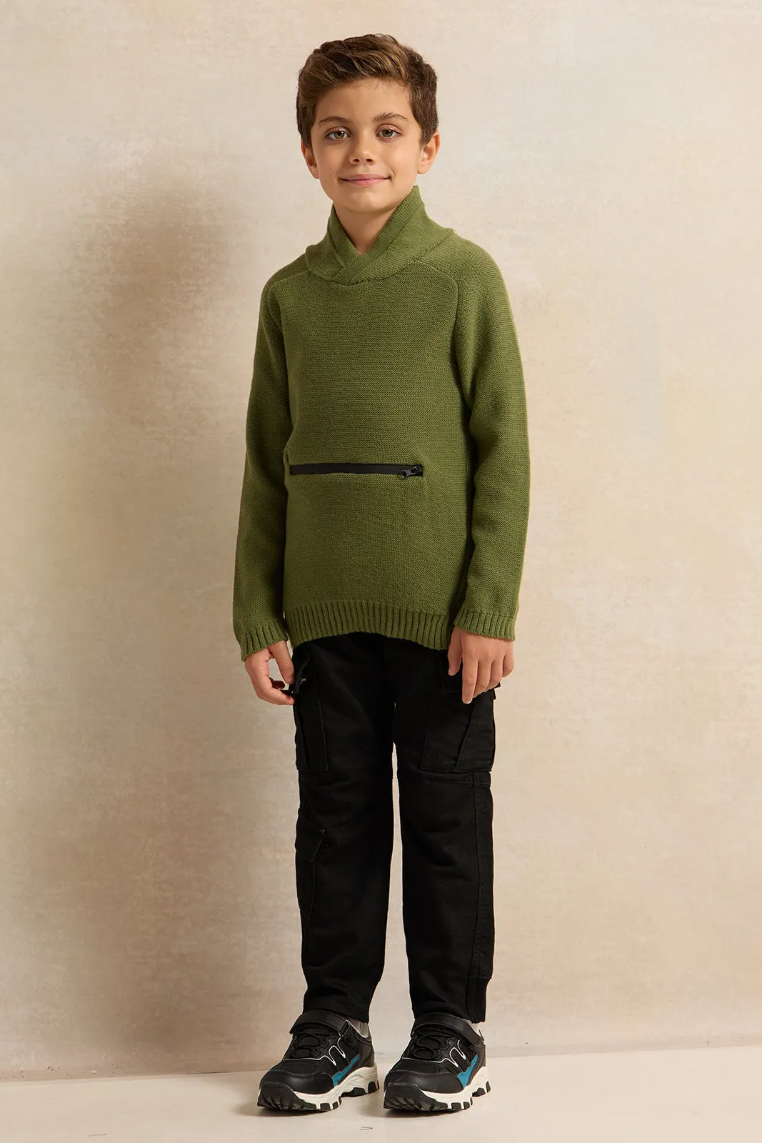 Boys Olive Solid Sweater