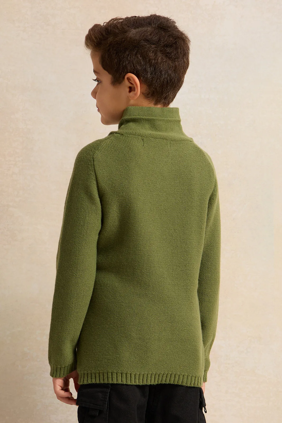 Boys Olive Solid Sweater