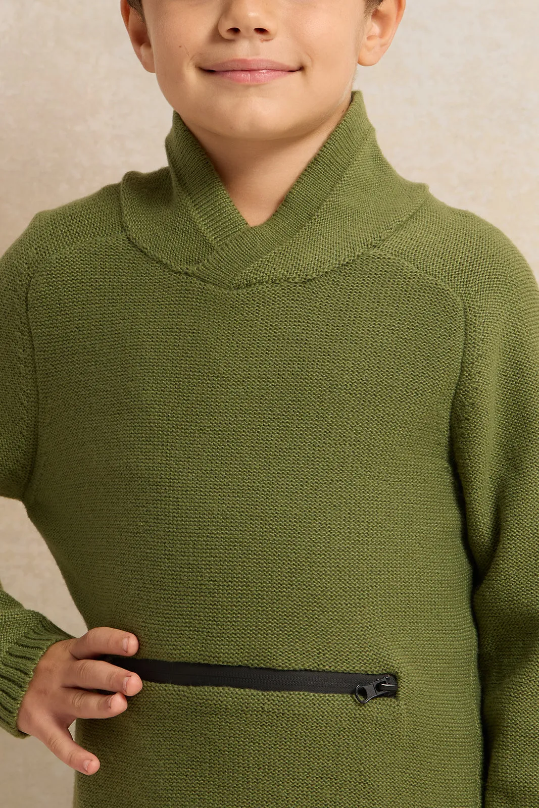 Boys Olive Solid Sweater