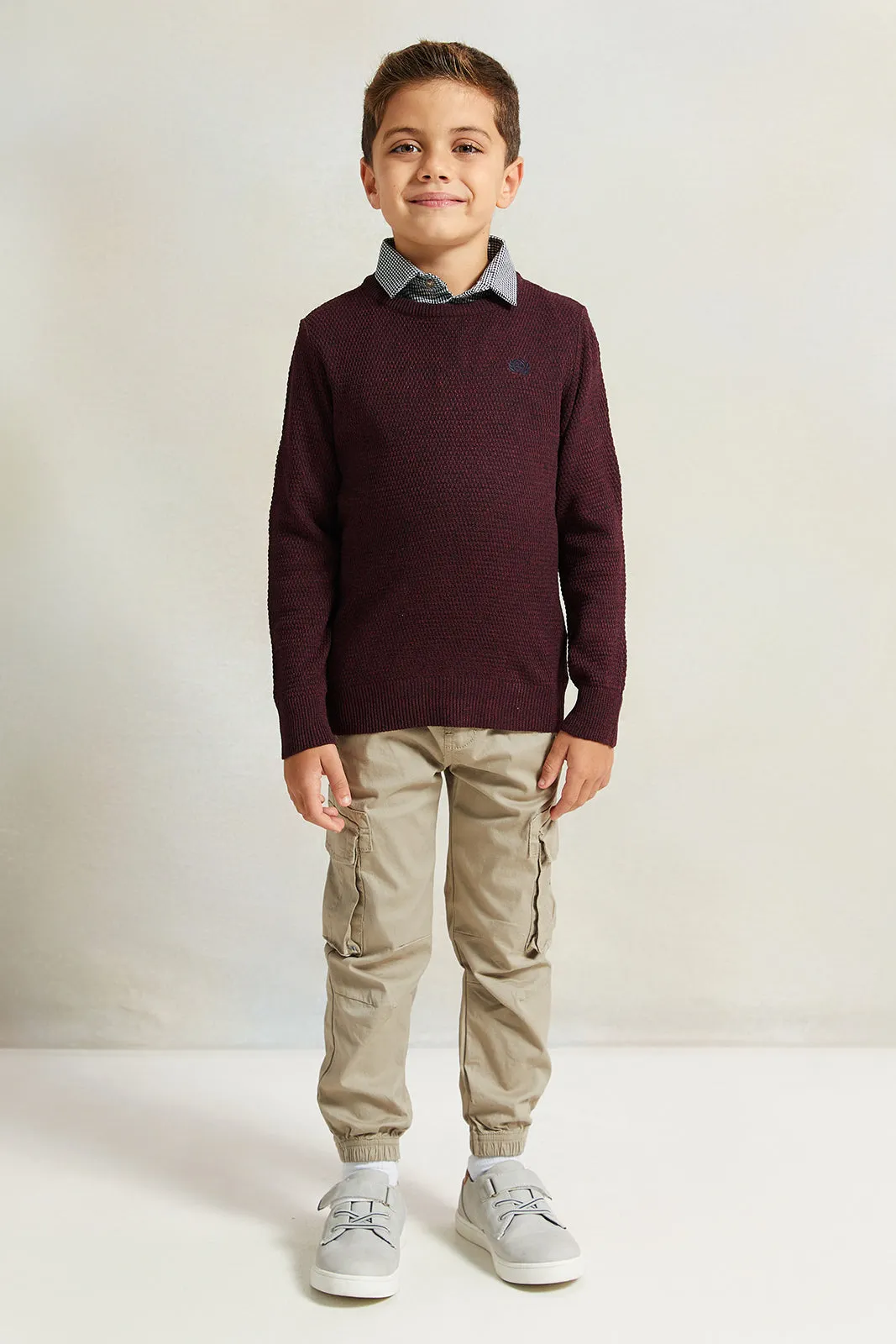 Boys Red Solid Sweater