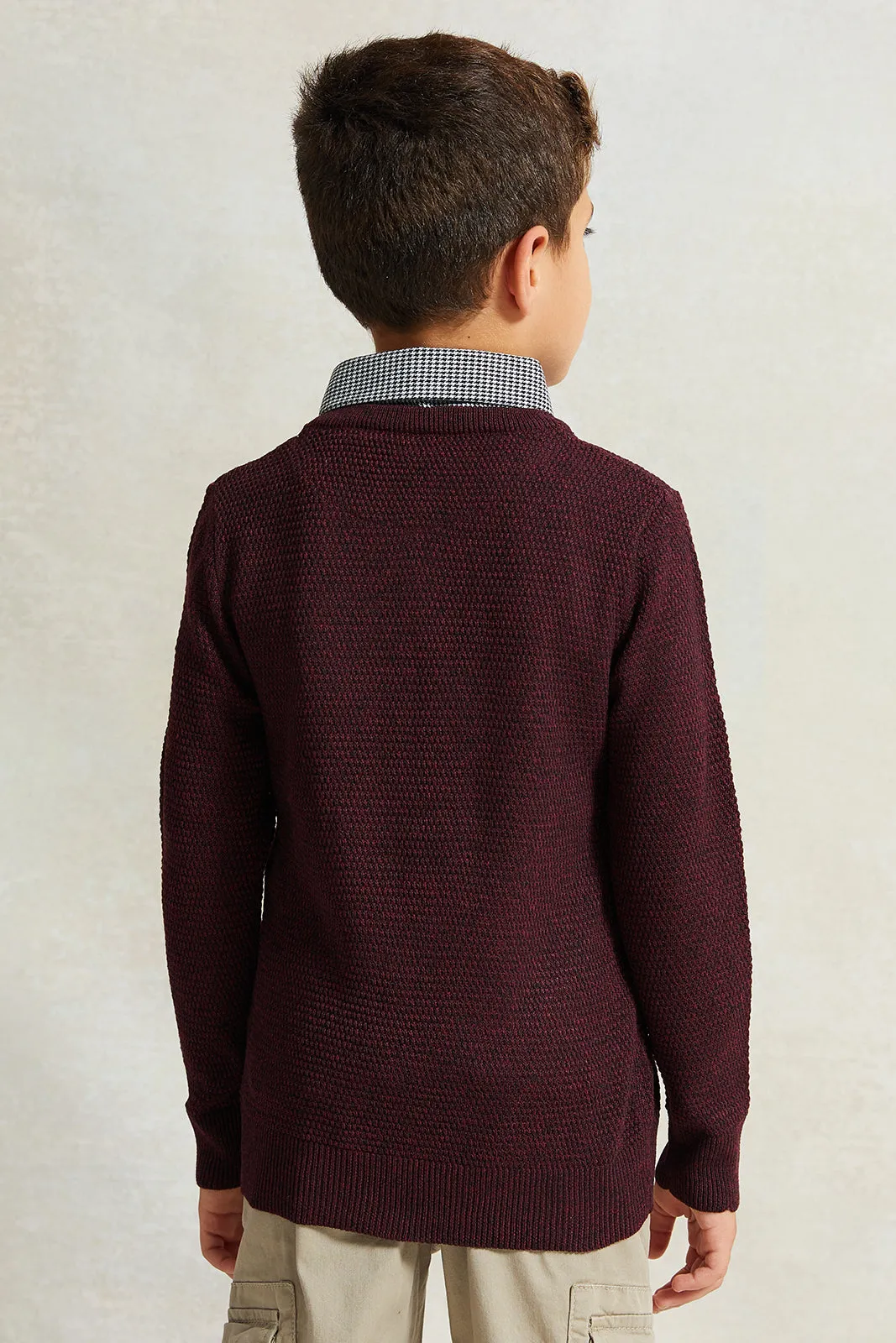 Boys Red Solid Sweater