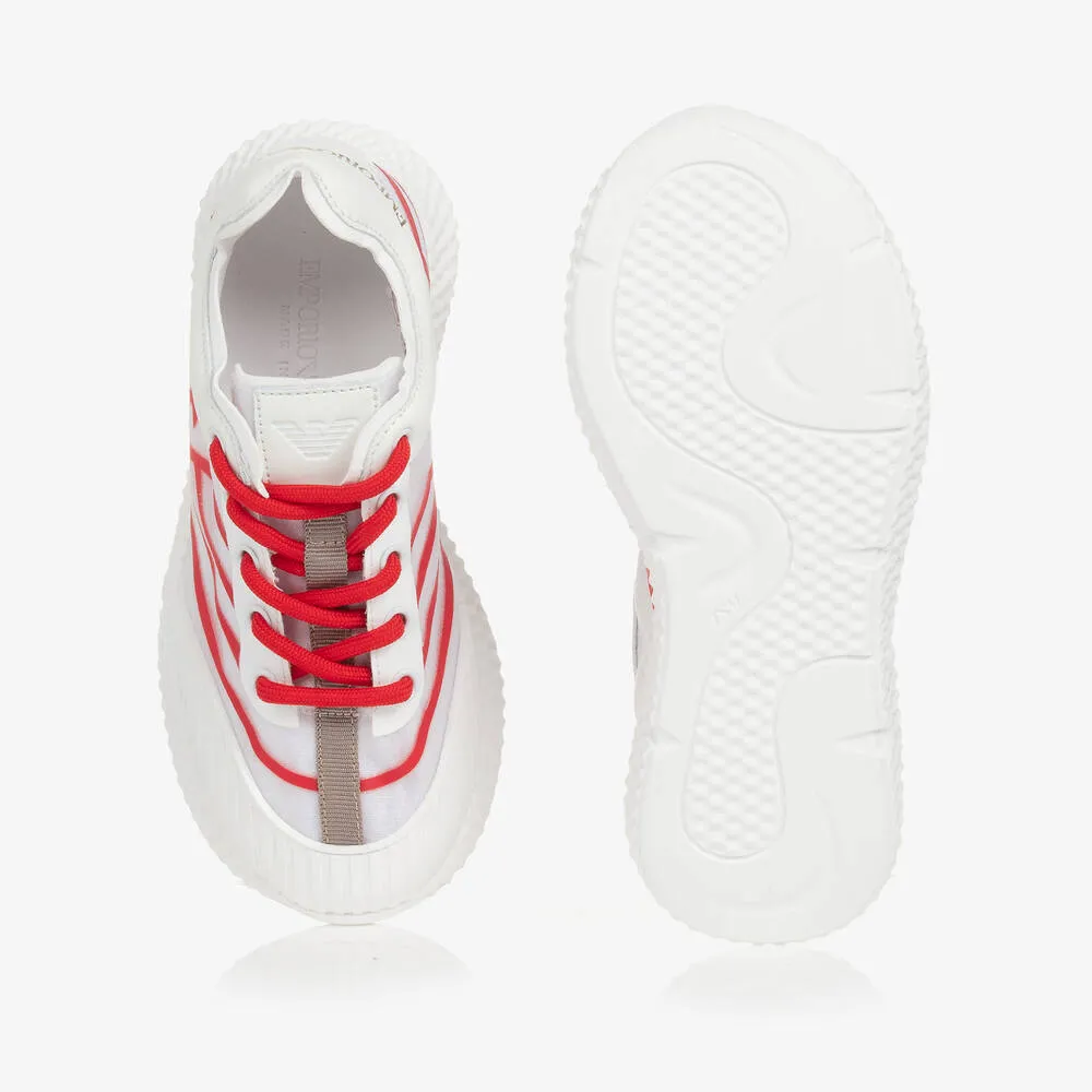 Boys White & Red Lace-Up Trainers