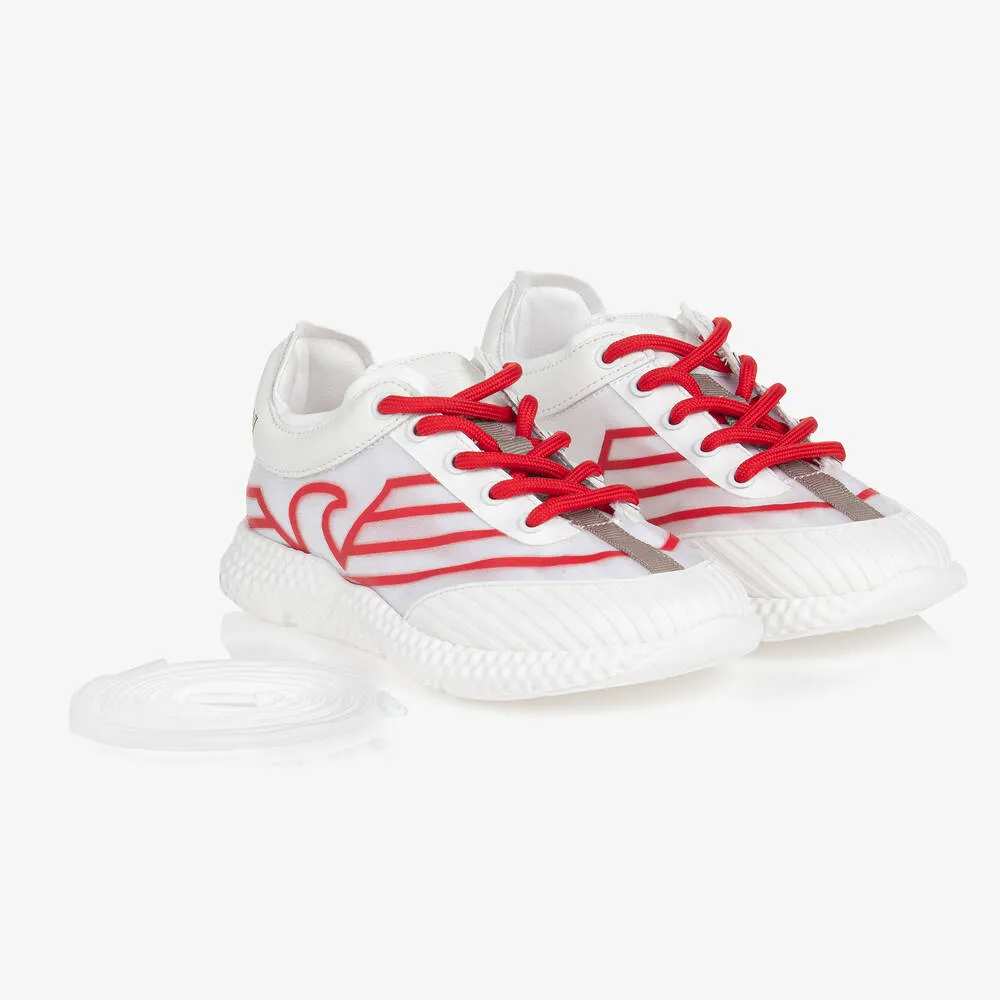 Boys White & Red Lace-Up Trainers